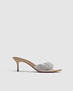 Pink Diamante Mule Heeled Sandals