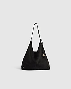 Black Faux Suede Charm Slouch Bag
