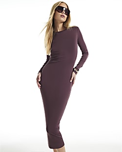 Burgundy Crew Neck Midi Dress