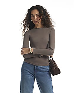 Brown Soft Touch Ruched Side Top