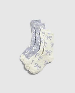 Blue Fluffy Bow Socks 2 Pack