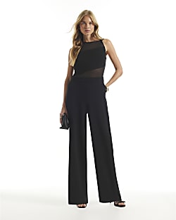 Black Mesh Top Jumpsuit