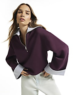 Burgundy Stripe Half Zip Sweatshirt