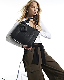 Black Embroidered Medium Tote Bag