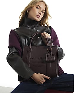 Burgundy Faux Leather Embroidered Tote Bag