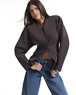 Brown Cocoon Sleeve Wrap Blazer