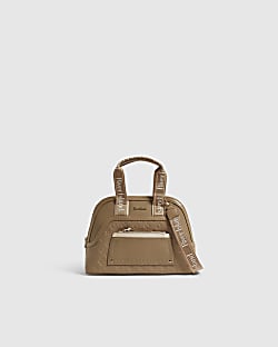 Beige Webbing Handle Kettle Tote Bag