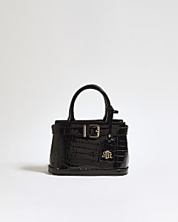 Black Patent Belt Front Mini Tote Bag