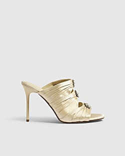 Cream Satin Stiletto Heel Mule Sandals
