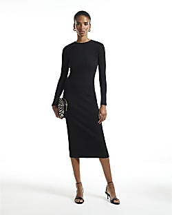 Black Rib Midi Dress