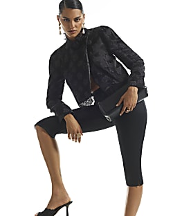 Black Satin Jacquard Lace Trim Satin Top