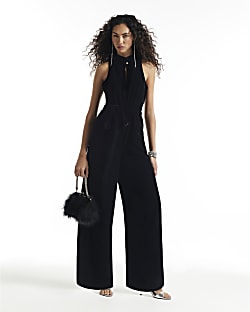 Black Velvet Keyhole Jumpsuit
