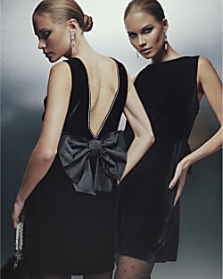 Black Velvet Bow Back Shift Dress