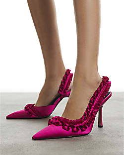Pink Ruffled Slingback Court Heels