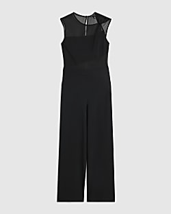 Petite Black Mesh Top Jumpsuit
