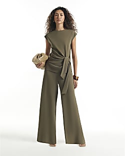Khaki Wide Leg Trousers