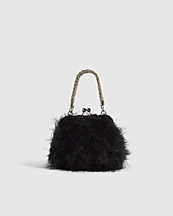 Black Diamante Feather Clutch Bag