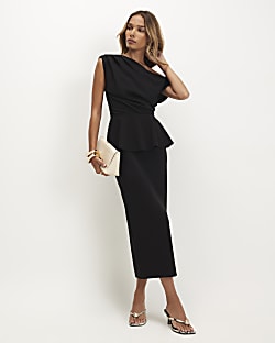 Black Peplum Midi Dress