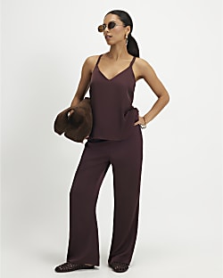 Petite Red Satin Trousers