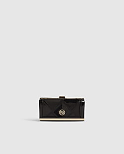 Black Geometric Panelled Clip Top Purse
