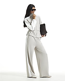 Grey Premium Colour Block Wide Leg Trousers