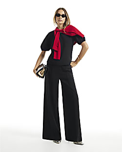 Black Pintuck Wide Leg Trouser