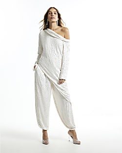 Cream Hotfix Balloon Leg Trousers