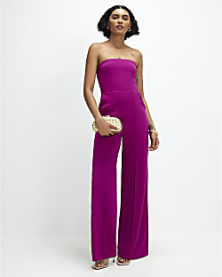Purple Bandeau Wide Leg Jumpsuit