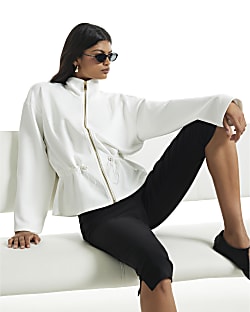 Cream Premium Long Sleeve Zip Peplum Jacket