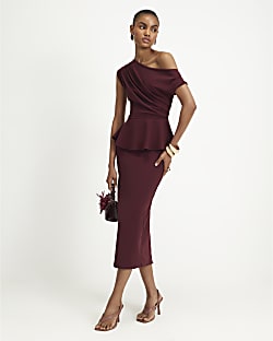 Red Peplum Midi Dress