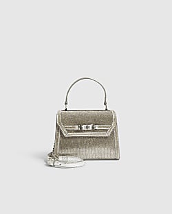 Silver Embellished Mini Tote Crossbody Bag