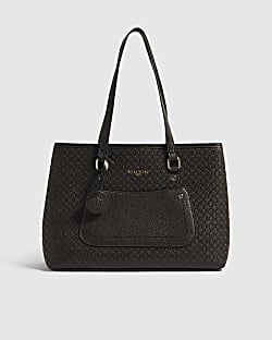 Black Embossed Pocket Front Tote Bag