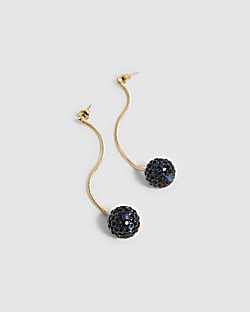 Blue Rhinestone Ball Drop Earrings