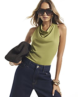 Green Cowl Neck Top