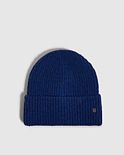 Blue Knit Turned Up Cuff Beanie