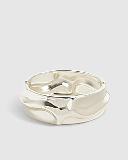 Silver Hammered Hinge Bangle