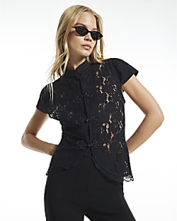 Black Lace Cap Sleeve Drummer Top