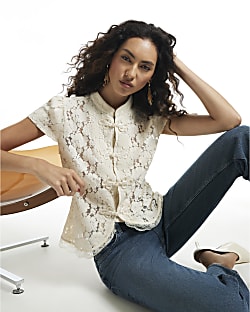 Cream Lace Cap Sleeve Drummer Top