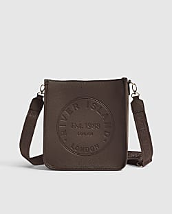 Brown Faux Leather Embossed Messenger Bag
