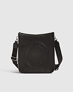 Black Faux Leather Embossed Messenger Bag
