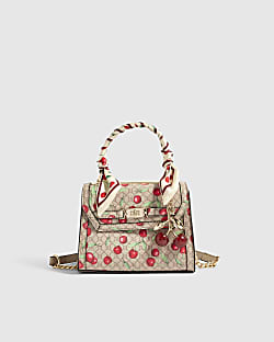 Beige Cherry Mini Tote Crossbody Bag