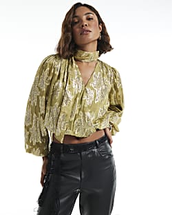 Gold Metallic Wrap Bubble Hem Top