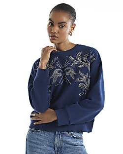 Navy Embellished Sweatshirt