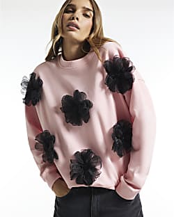 Pink Contrast 3D Flower Sweatshirt