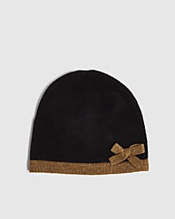 Black Bow Knitted Beanie Hat