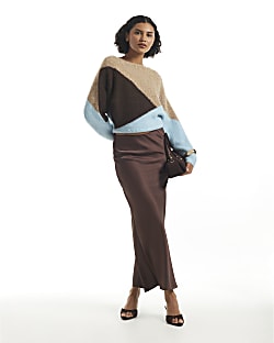 Brown Satin Bias Maxi Skirt