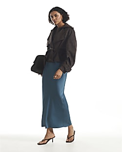 Blue Satin Bias Maxi Skirt
