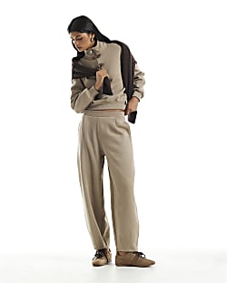 Beige Barrel Leg Joggers