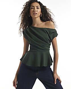 Green Drape Peplum Top