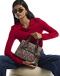 Brown Cherry Monogram Medium Charm Tote Bag
